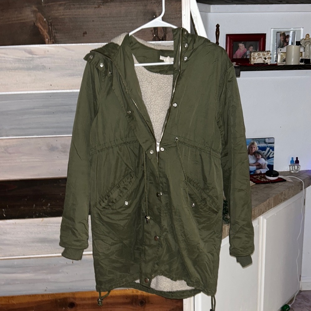 Long Green Jacket with fur inside - xsmall